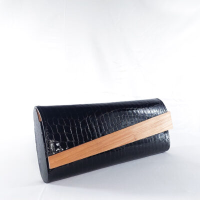 GLOSSY BLACK CROC DZIFA CLUTCH