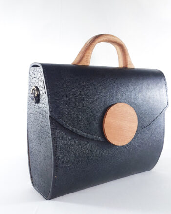 TEXTURED BLACK & BLUE AFUA MAXI-CHIC TOP HANDLE BAG