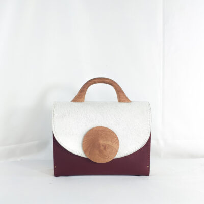 WHITE FUR AND BURGUNDY KONAMA TOP HANDLE BAG