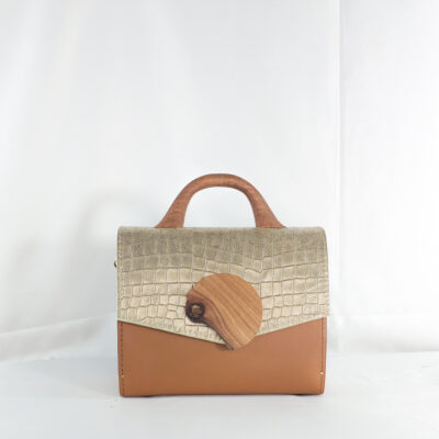 GOLD AND TAN SODZINE TOP HANDLE BAG