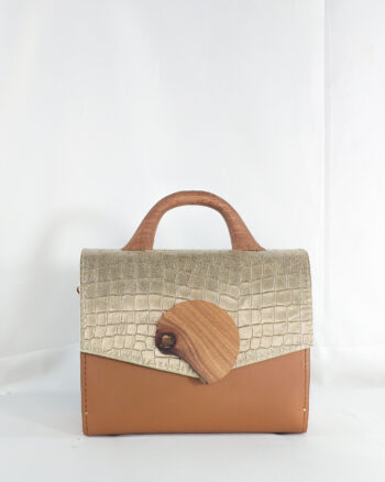 GOLD AND TAN SODZINE TOP HANDLE BAG